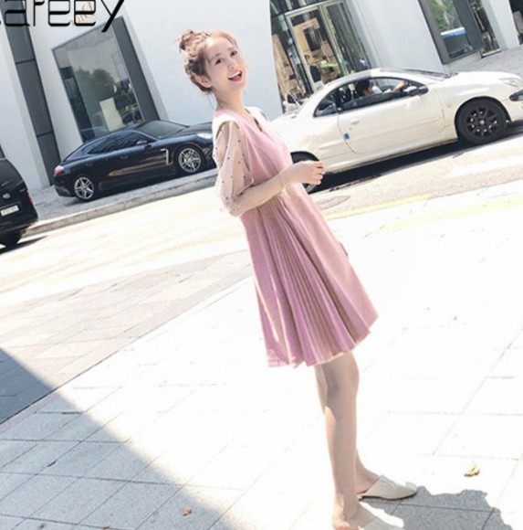 孕妇夏装v领2021雪纺夏天裙子 himibaby连衣裙