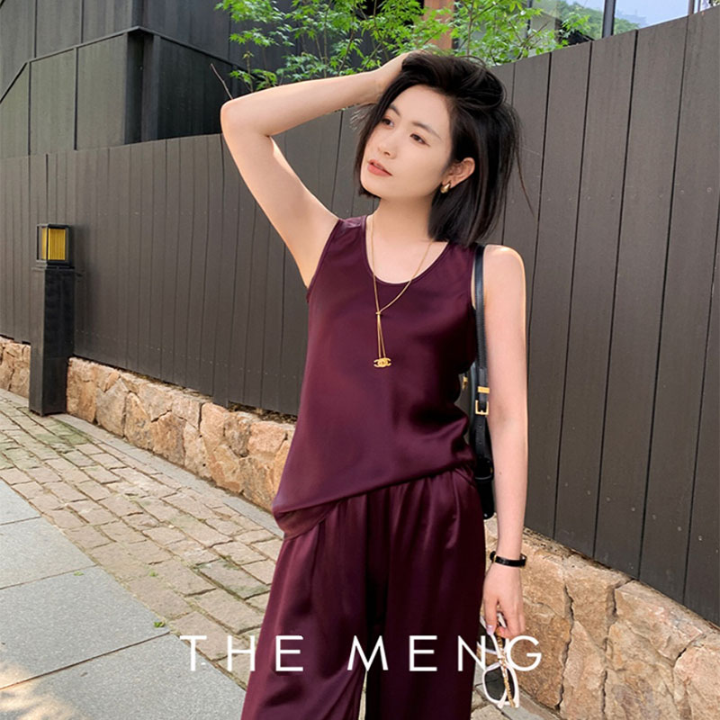 梦梦THEMENG 胶囊 醋酸缎面纯色春夏新款收腰显瘦遮肉吊带背心女 - 图2