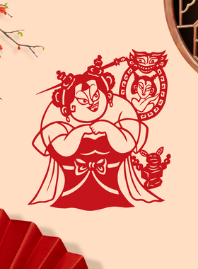 哪吒剪纸卡通人物哪吒闹海动画神话红色宣纸镂空窗花刻纸双面红