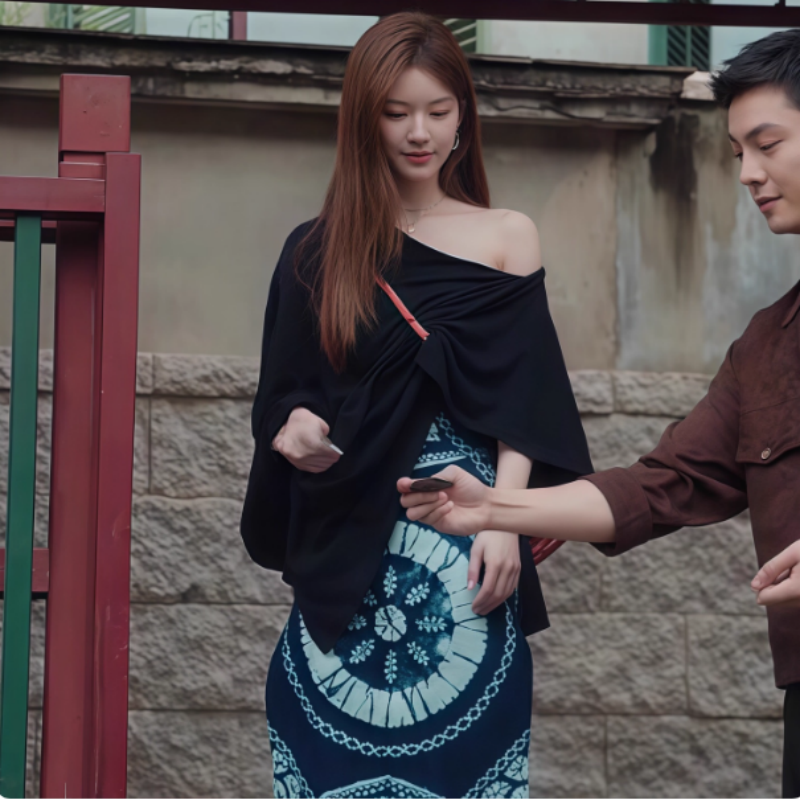 许我耀眼赵露思同款民族风新中式印花裙子黑色斜领罩衫新款两件套,淘宝优惠券,粉丝福利购,淘宝优惠卷