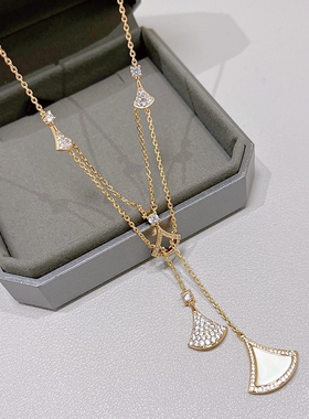 高品质扇子扇形流苏锁骨短项链女