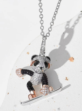 镀金男女滑雪熊猫长项链毛衣链