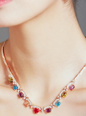 女九种彩色宝石项链大气高级感