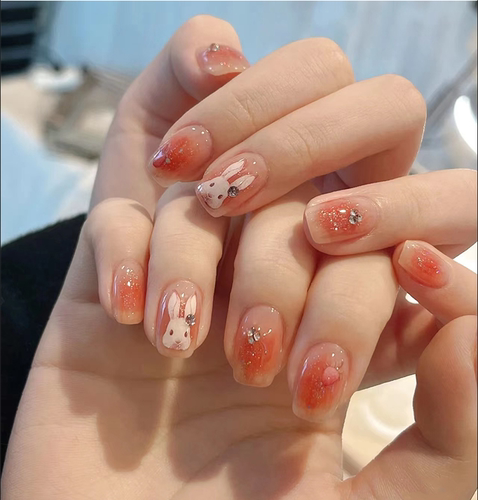 立体爱丽丝兔子水滴镜面森系温柔显白高贵可爱穿戴甲学生新娘美甲 - 图2