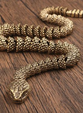 黄铜金龙黑龙蛇招财摆件可活动手把件办公桌面装饰品书柜工艺品