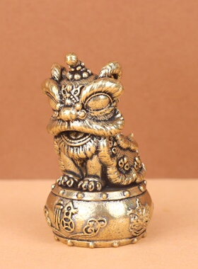 新款黄铜醒狮舞狮茶宠摆件