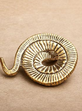 实心黄铜生肖蛇摆件铜小蟒蛇响尾蛇手把件茶道茶宠雕铸古玩小铜器