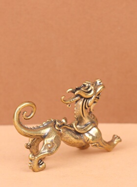 纯黄铜招财麒麟瑞兽桌面摆件