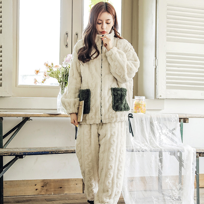 月子服秋冬季款11月份12珊瑚绒睡衣 欧美妃家居服套装