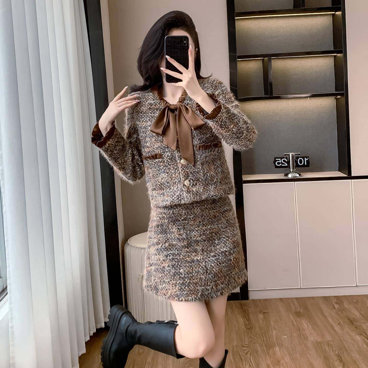 小香风毛呢套装女2025秋冬新款法式轻奢名媛千金外套半身裙两件套,淘宝优惠券,粉丝福利购,淘宝优惠卷