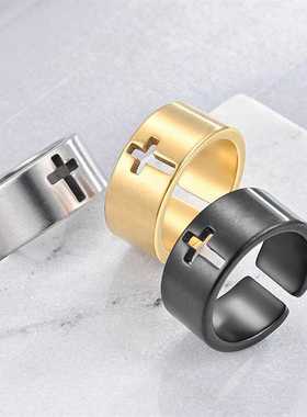 十字架镂空戒指钛钢嘻哈