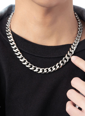 链条狂饰风钛钢古巴链男
