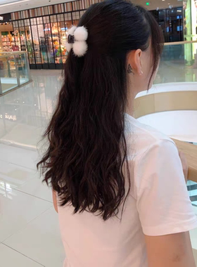 2个毛绒刘海抓夹边卡水貂毛球马尾抓夹少女后脑勺发夹真毛球发夹