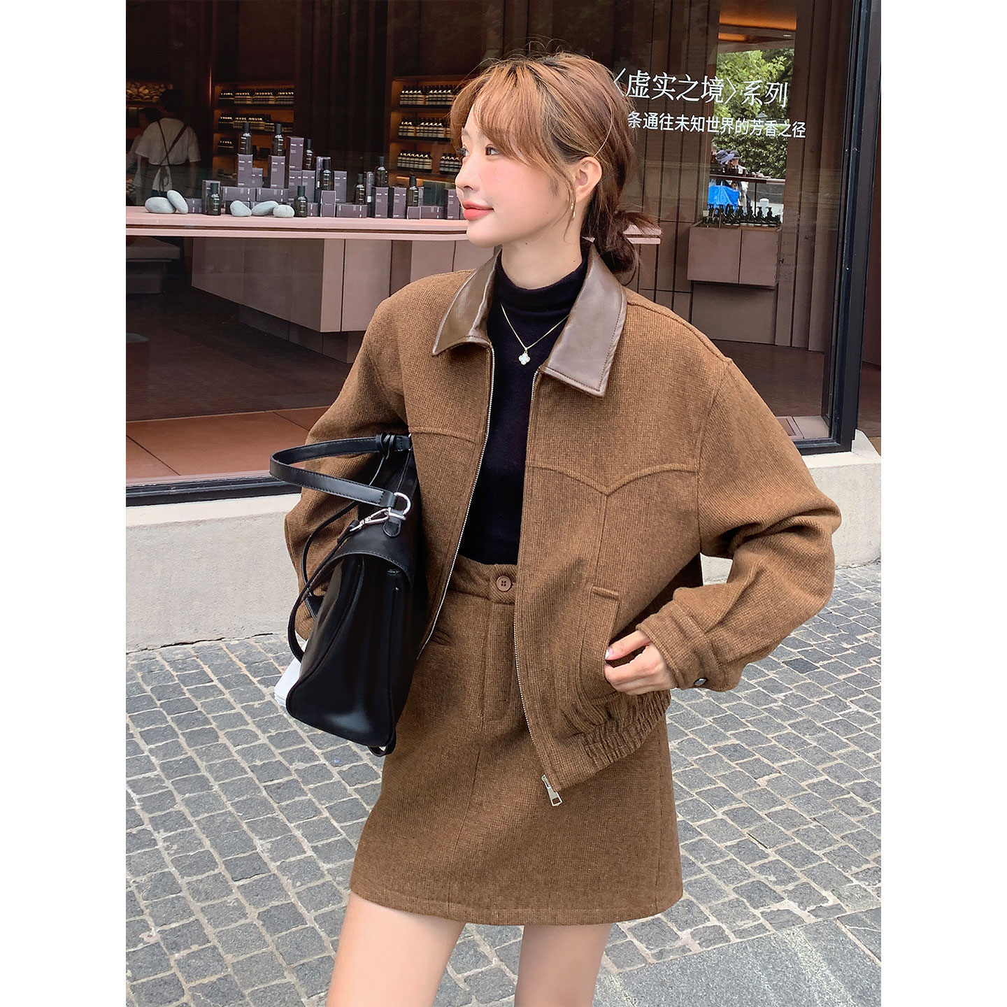 巨好看美拉德毛呢半身短裙套装女早秋高级感大方得体穿搭一整套冬 - 图0