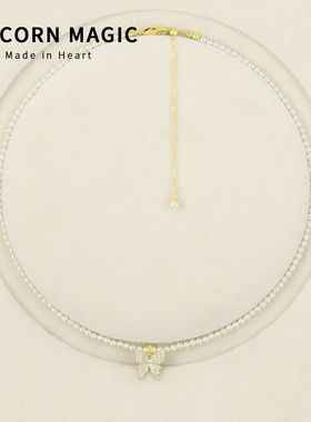 甜美蝴蝶小众精致项链珍珠choker