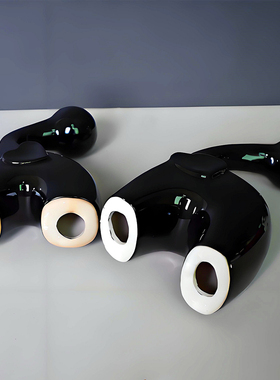 现代简约陶瓷黑白大象摆件客厅