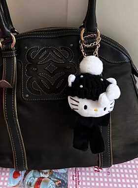 日本hellokitty黑色棒球帽蝴蝶结包包挂件毛绒玩偶凯蒂猫挂饰礼物