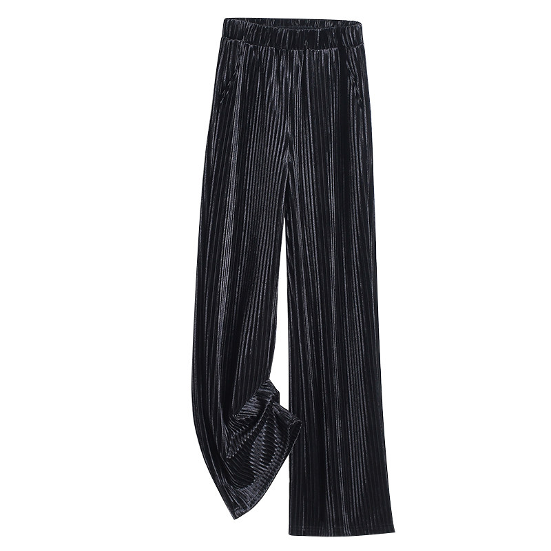 坠感金丝绒春秋高腰直筒宽松阔腿裤 美人畔休闲裤