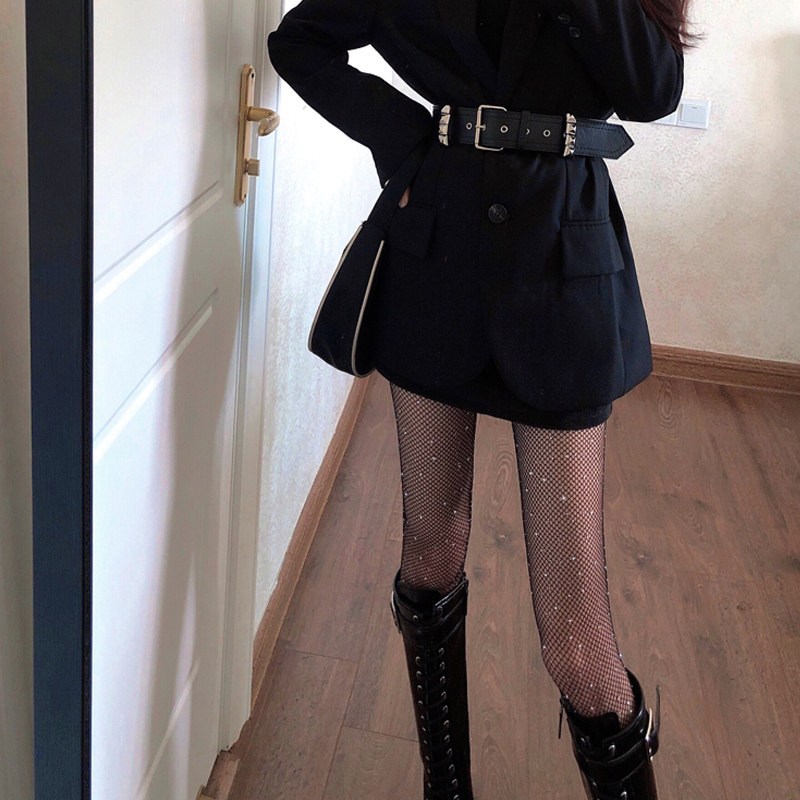 黑色丝袜女薄款ins性感渔网袜烫钻bling黑丝袜春夏带钻网红连裤袜,淘宝优惠券,粉丝福利购,淘宝优惠卷