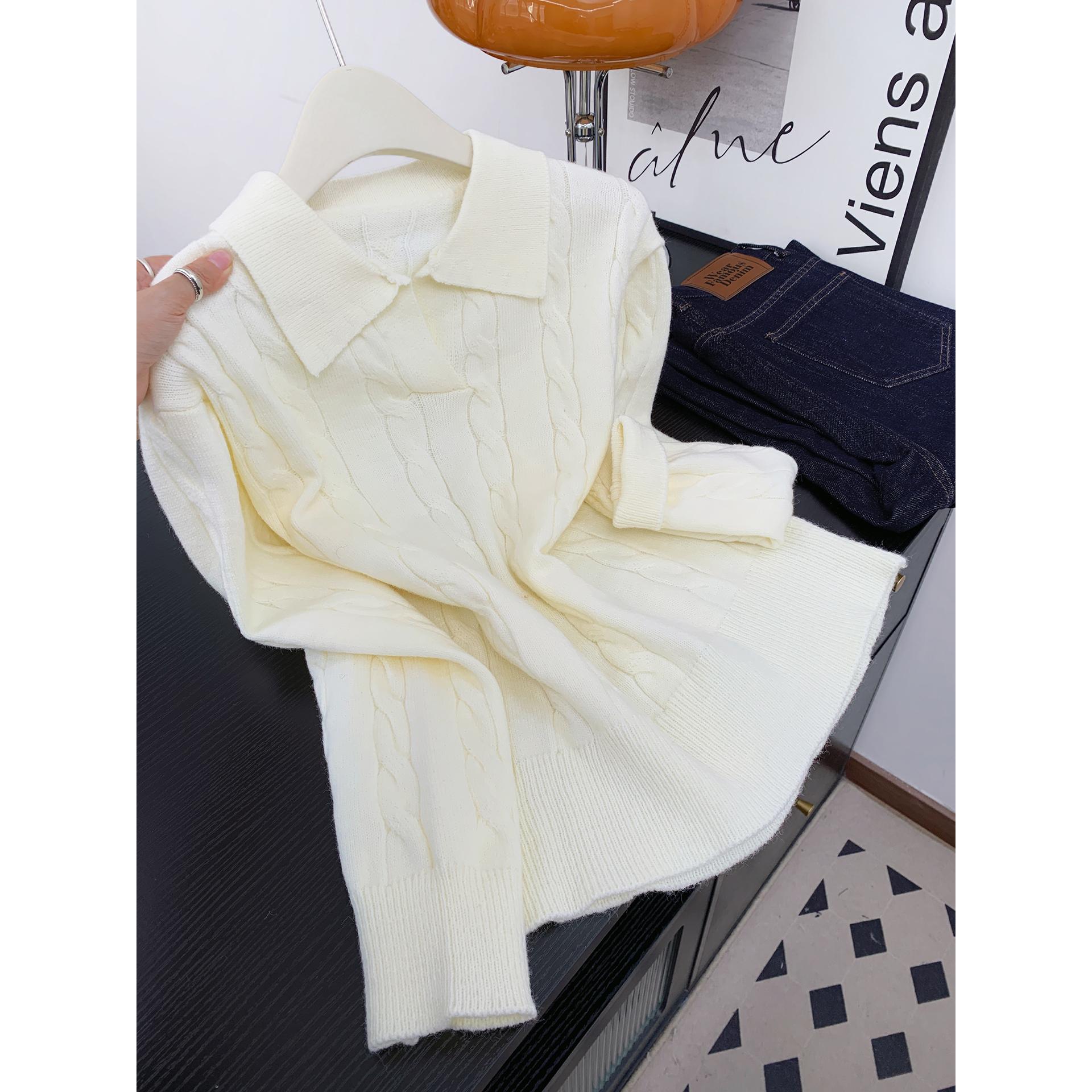 冬装150cm显高加小码女装矮个子XXXS号翻领麻花毛衣短款针织上衣 - 图0