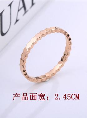 蜂巢菱形几何玫瑰金学生钛钢戒指
