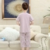 Đồ ngủ trung niên nữ cotton ngắn tay trung niên mẹ già mẹ chồng XL mùa hè mỏng phần phục vụ nhà - Bộ Pajama