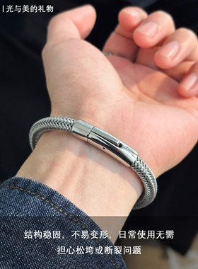 复古手环简约单圈不锈钢按扣休闲配饰手链按扣插