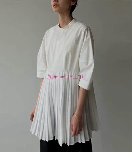 独+原D~小众设计感 C1ane家 松本惠奈 收腰款显瘦百搭褶皱衬衣衫 - 图1
