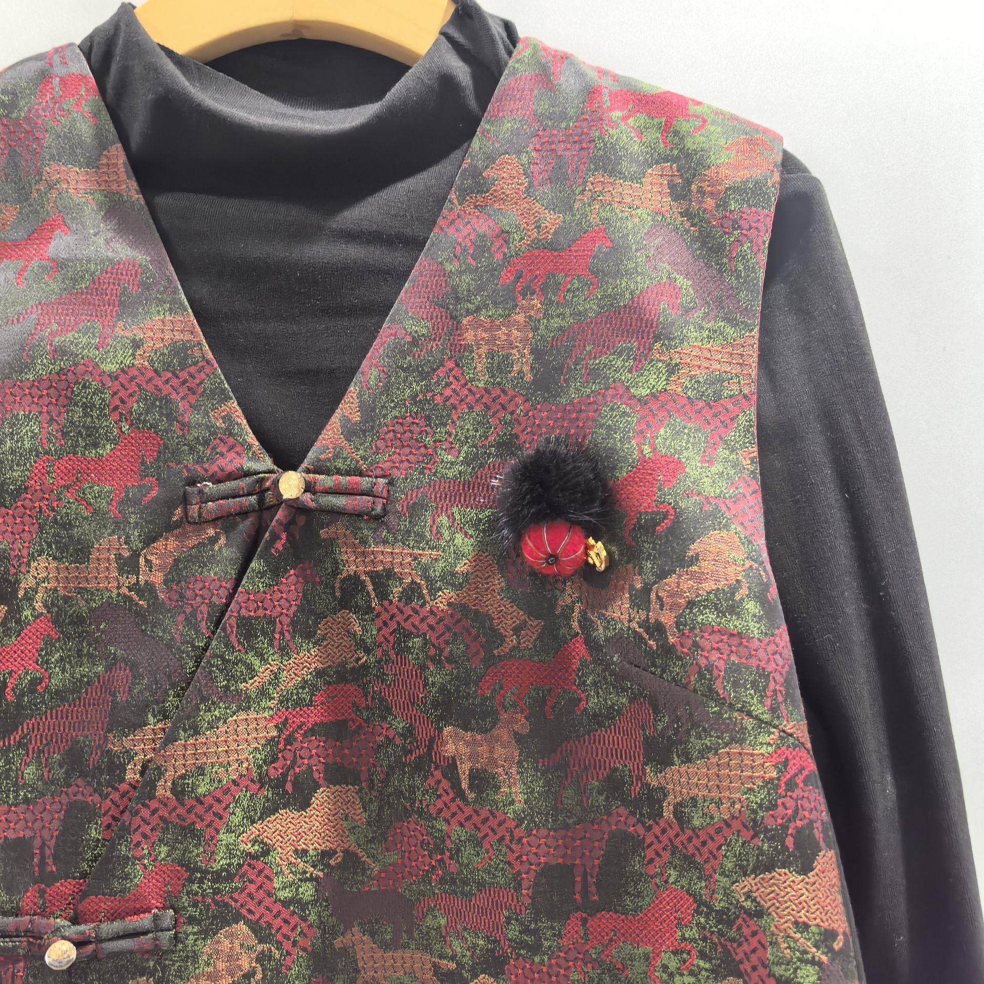 26CNM-1031春装2026女新款时尚国风高领打底衫背心印花裙两件套裙,淘宝优惠券,粉丝福利购,淘宝优惠卷