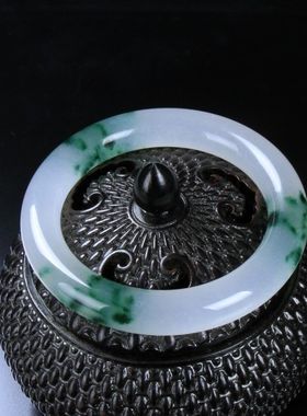 天然独龙玉高冰飘蓝花手镯