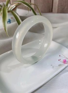 天然蚕丝玉冰种玉手镯扁条镯子淡黄口玉石平安镯送礼物正品真品