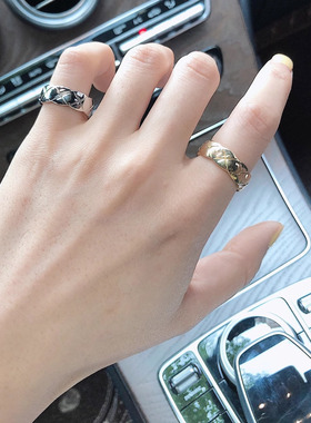 钛钢18k金色小香风菱格戒指女不掉色日韩时尚波浪复古指环关节戒