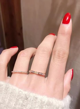 钛钢不掉色不掉钻镀18K戒指时尚个性小钻戒极细排钻锆石叠戴ins潮