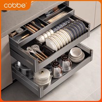 Cabbégun Grey Pull Basket Kitchen Cabinet Stainless Steel 3-3 Drawer Drawer Seasoned Bowl of Dish Rack Containing Bowl basket