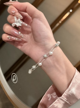 s925纯银珍珠手链双层叠戴手链轻奢小众设计高级珍珠手串百搭手饰