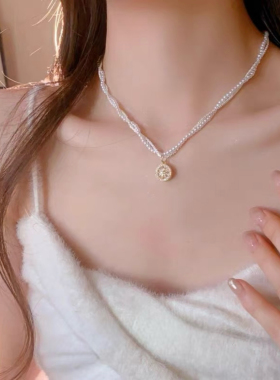 八芒星吊坠缠绕珍珠项链s925银镀真金轻奢气质百搭双层锁骨链女