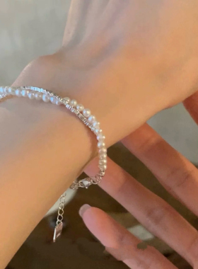 s925纯银碎银子天然巴洛克珍手链女生新款轻奢in小众高级感手串