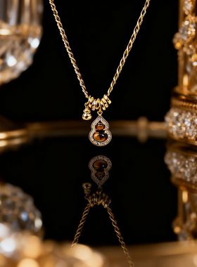 【咖啡葫芦】秋冬爆款天然虎眼石葫芦串珠项链时尚百搭复古锁骨链