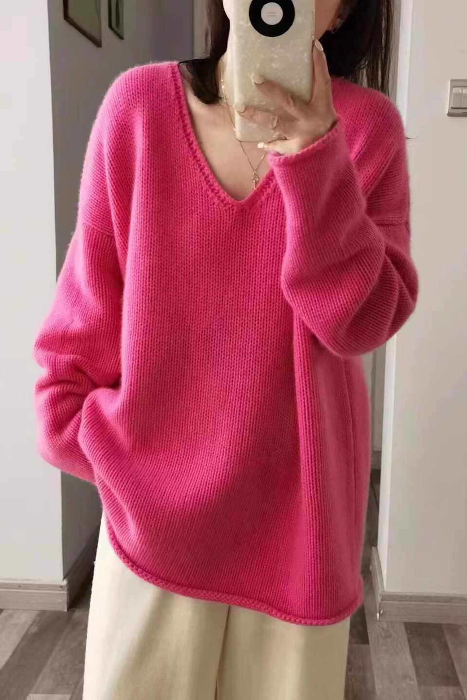 2025秋冬新款100%纯山羊绒毛衣女V领中长款加厚慵懒风针织打底衫,淘宝优惠券,粉丝福利购,淘宝优惠卷