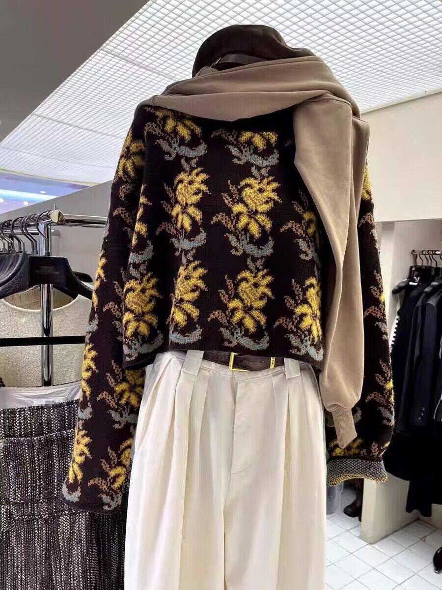 100%纯山羊绒毛衣女短款2025秋冬新款复古提花拼色针织加厚打底衫,淘宝优惠券,粉丝福利购,淘宝优惠卷