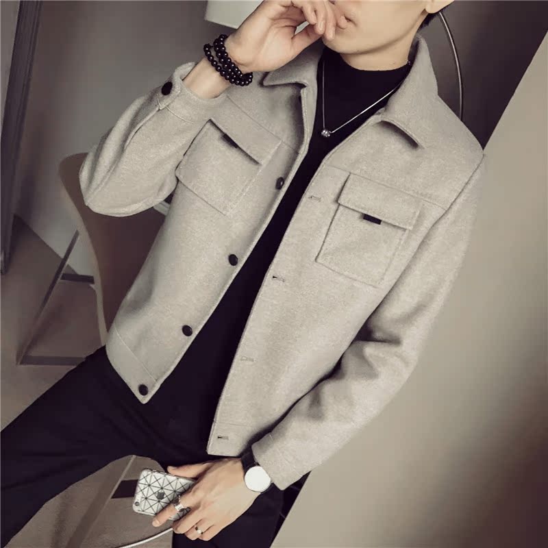 新款秋冬青年潮流休闲翻领风衣呢子外套 2018 呢大衣男短款韩版修身 新款秋冬青年潮流休闲翻领风衣呢子外套 2018 呢大衣男短款韩版修身