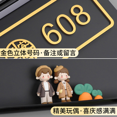 门牌号高级感轻奢创意入户门招财猫装饰号码牌定制住宅家庭欢迎回家仪式感房间门口有趣的感应灯发光房号门贴 - 图3