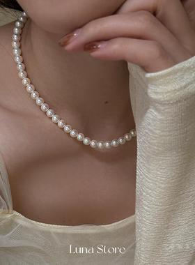 天女ako粉光珍珠项链女送妈妈