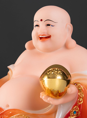 汉白玉亮色彩釉欢喜弥勒佛