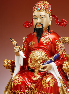 黄铜彩文昌帝君神像供奉书房摆件