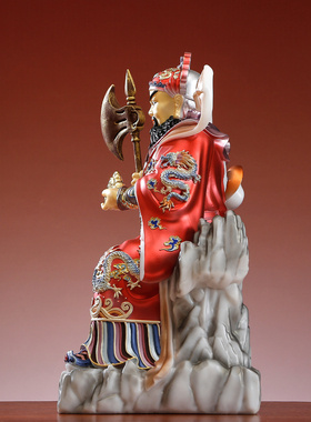 汉白玉彩绘山神爷神像摆件坐像