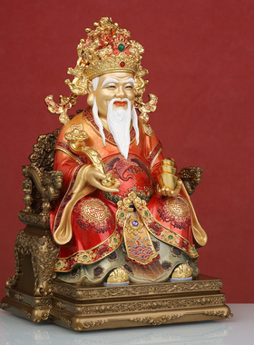 铜彩土地公神像摆件黄铜福德正神