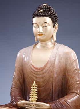 铜彩药师佛佛像供奉佛堂三宝佛