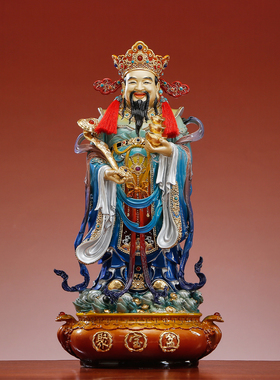 黄铜琉晶彩五路财神神像摆件招财