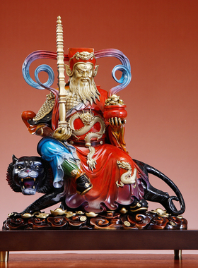 铜彩红衣武财神赵公明神像摆件
